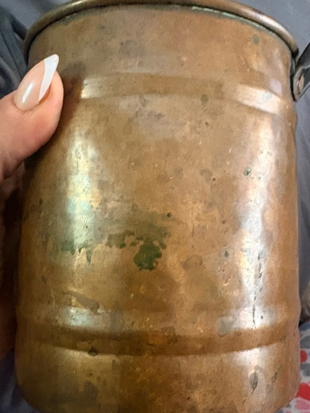 Vintage Copper Bucket with rod iron handles - Rustic 9.5